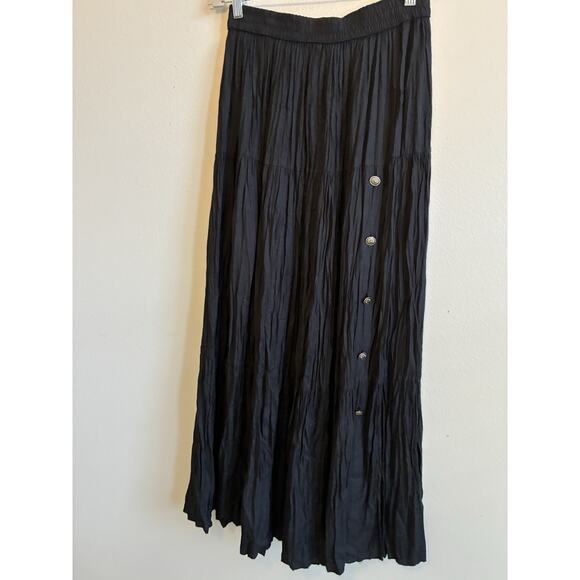 VTG Western Prairie Crinkle Maxi Skirt L Black Whimsygoth Boho Hippie Peasant 80 - Picture 8 of 16